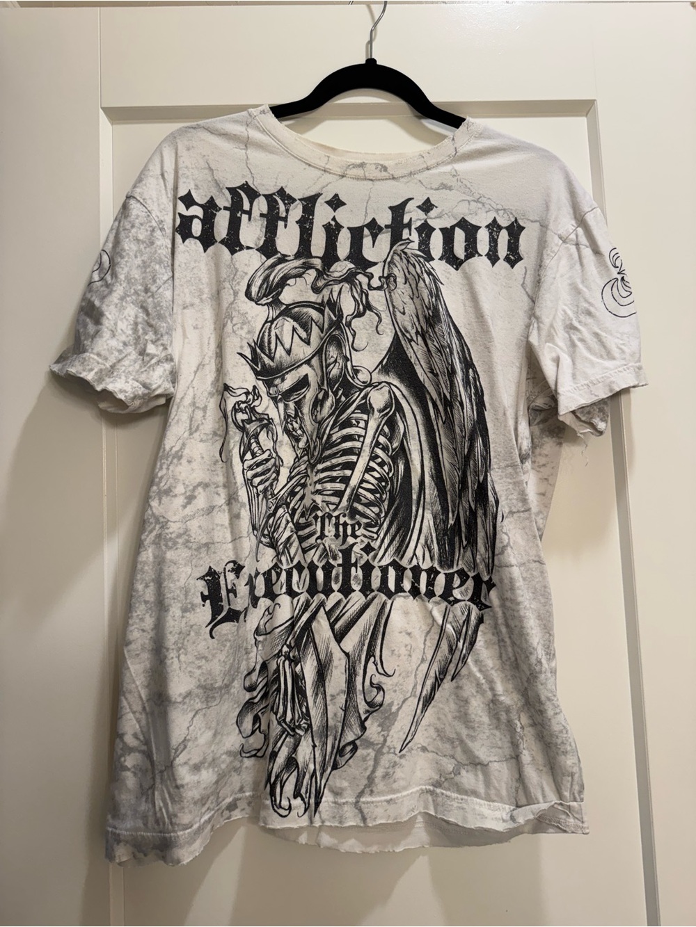 Vintage Affliction Bernard Hopkins White Short-Sleeve Graphic Angel Skeleton Tee